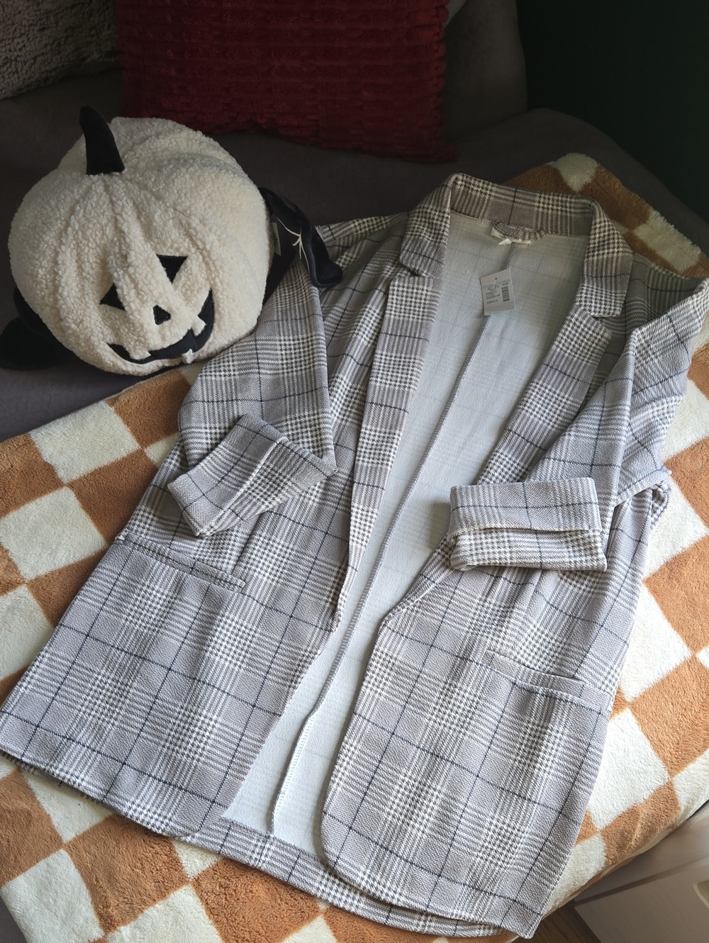 Maurices Gray Plaid Open-Front Blazer
